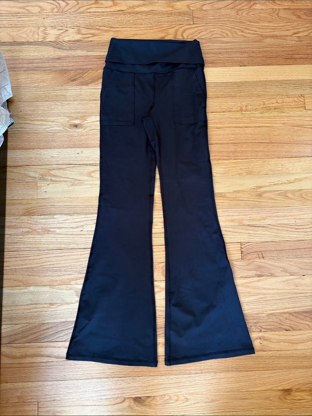 Aerie offline Black Boot-Cut Flare Pants with Fold-Over Waistband